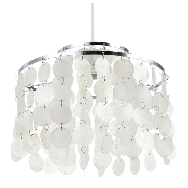 Chrome Pendant Shade with Cascading Natural Capiz Style Shell Discs Image 5
