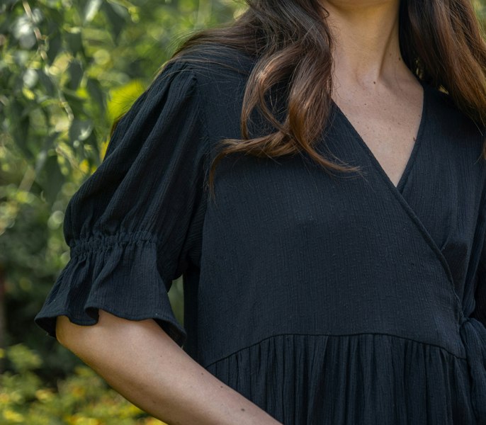 Antonia York Black Wrap Dress | Molly Semi-Sheer Viscose Dobby Dress