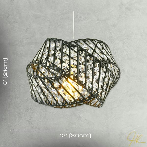 Designer Triple Ring Black Pendant Lamp Shade with Clear Acrylic Beads Image 7