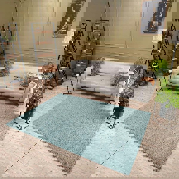 Shaggy duck egg blue rug high quality, thick pile 30 mm, easy to clean.