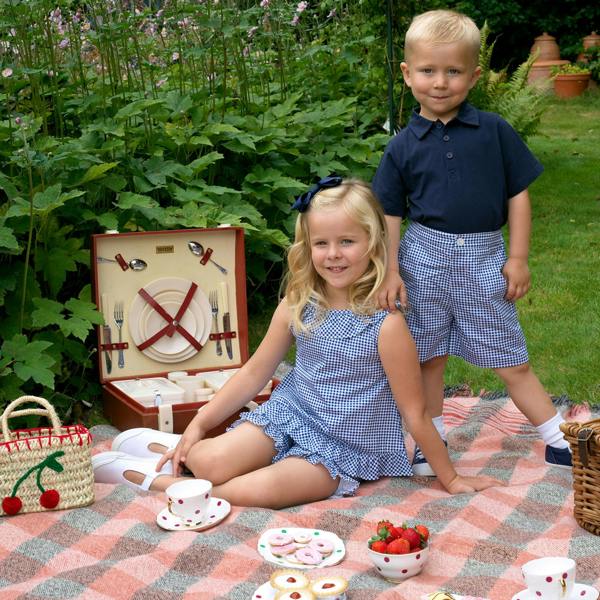 Rachel Riley Navy Gingham Frill Top & Short Set