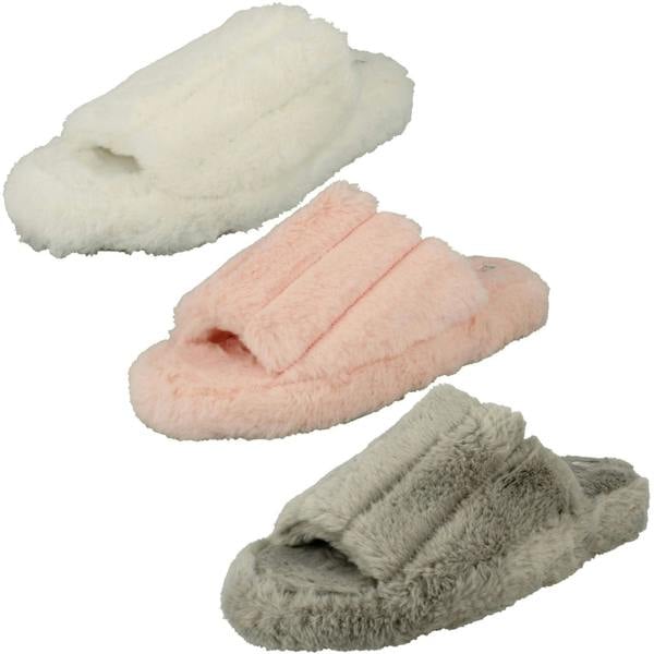 Spot On Ladies Spot On Faux Fur Stripe Detailed Sliders X2119
