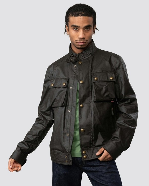 Belstaff Racemaster Mens Waxed Cotton Compact Field Jacket - Faded Olive
