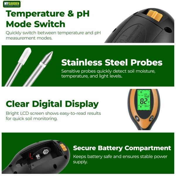 My Garden Digital Soil Meter 4-in-1 - PH Meter for Soil, Moisture Meter, Temperature & Sunlight Sensor - Plant Moisture Tester