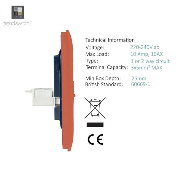 Trendi Switch 2 Gang Female TV Co-Axial & Telephone Slave Sockets in Copper