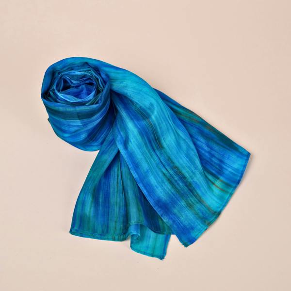 Turquoise & Emerald Silk Scarf – Hand-Dyed Mulberry Silk, Beach & Evening Wrap