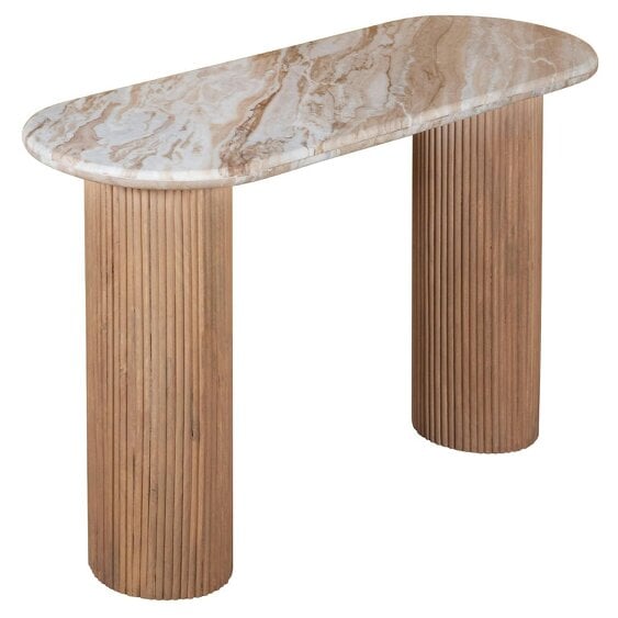 Wyld Haus Boston Natural Oak and Brown Marble Pedestal Console Table