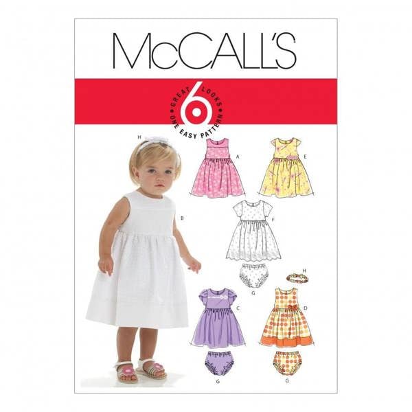 McCalls 6015 Paper Sewing Pattern – Baby Dress & Hat, Easy