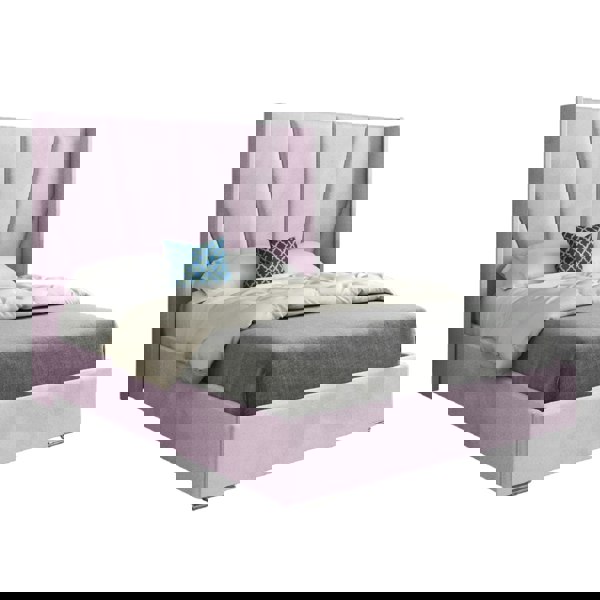 Casa Magna Bellini Wide Curved Winged Upholstered Soft Velvet Bed Frame - Pink