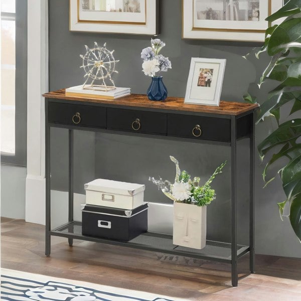 Rafaelo Mobilia Slim Sofa Table with 3 Non-woven Drawers