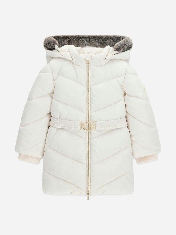 Guess Girls Hooded Puffer Jacket in Ivory
