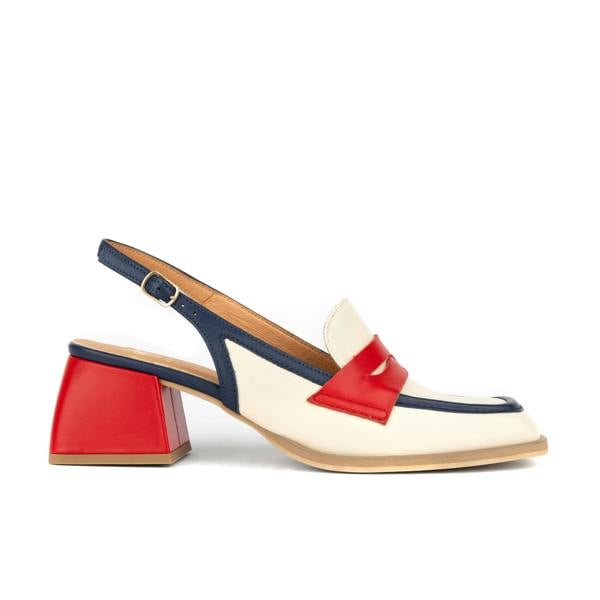 Embassy London Diana - Cream & Red & Blue - Women's block heel slingback leather pump