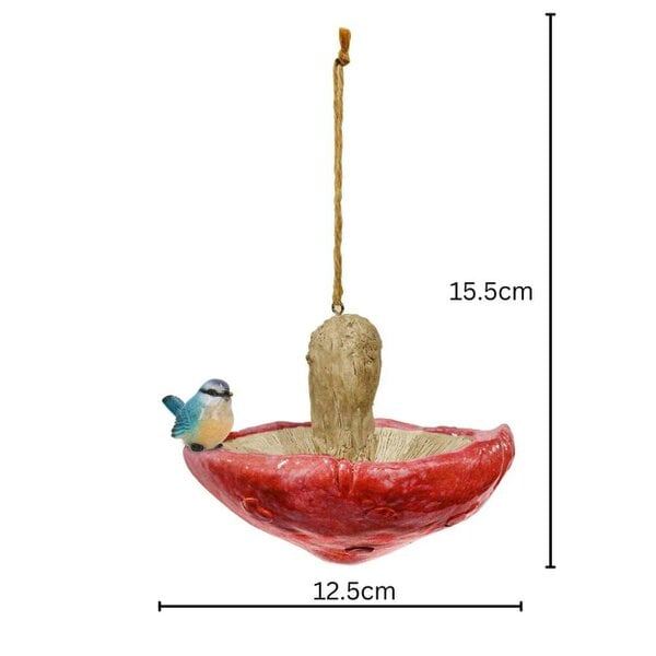 EDH Door Hardware Red Resin Mushroom Bird Feeder with Blue Tit – Charming & Functional Garden Décor
