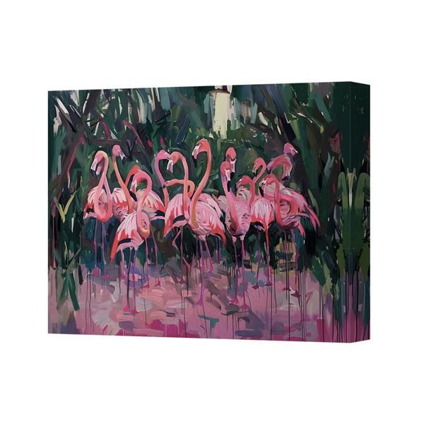 Benjamin Tate Design Pink Flamingos Canvas Art Wall Decor Painting In Lush Foliage