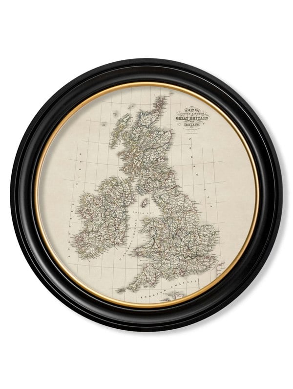 Exceptional Art c.1838 Map of Great Britain - Round Frame