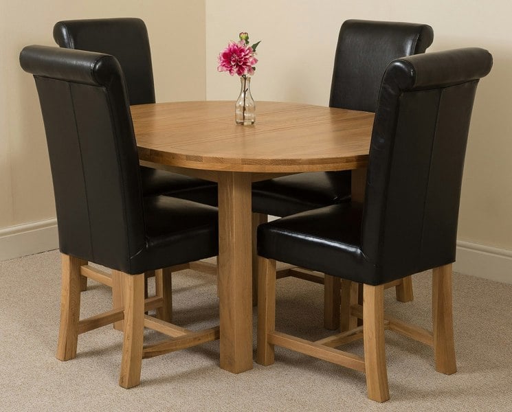 That's Furniture Edmonton Round Extendable Oak Dining Set with Washington Leather Chairs