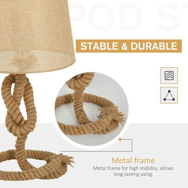 Twisted rope lamp base with beige fabric shade for nautical-style table lighting
