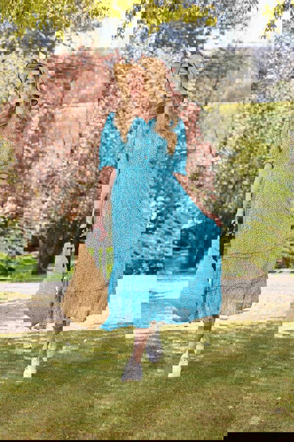 Mudflower Ditsy Print Button Up Ruffled Dress