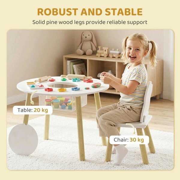 Kids Table and Chairs Set with Storage Bag Toddler Table and Chairs Set 3 Piece for Playroom White