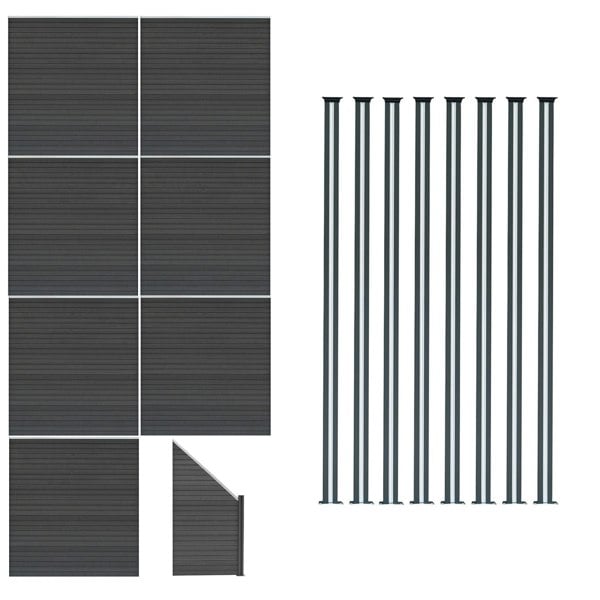 Monstershop Composite Fence Panels x 7, Angled Piece & LED Posts x 8 - Grey