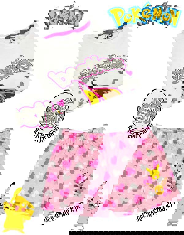 Pokemon Unisex Kids White Pikachu, Eeevee Short Sleeve Short Leg Pyjama Set