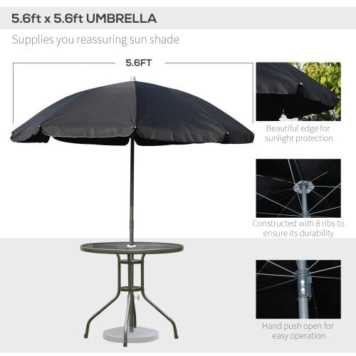 Wyld Haus Jattare 4 Seater Metal and Mesh Black Garden Dining Set With Parasol Folding Chairs And Glass Table