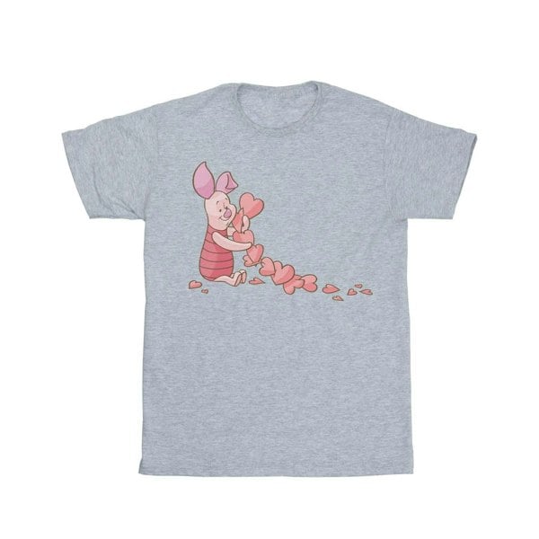 Disney Womens/Ladies Winnie The Pooh Piglet Chain Of Hearts Cotton Boyfriend T-Shirt - Sports Grey