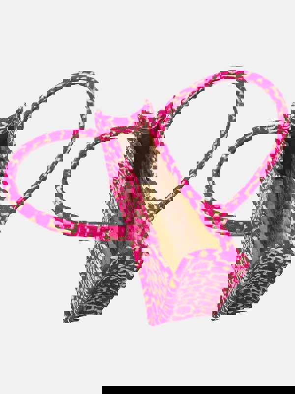 Berber Leather Moroccan Geometric Print Fabric Tote Bag in Pink