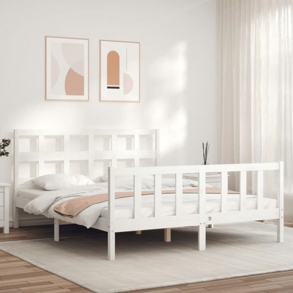 Berkfield Bed Frame with Headboard White 160x200 cm Solid Wood