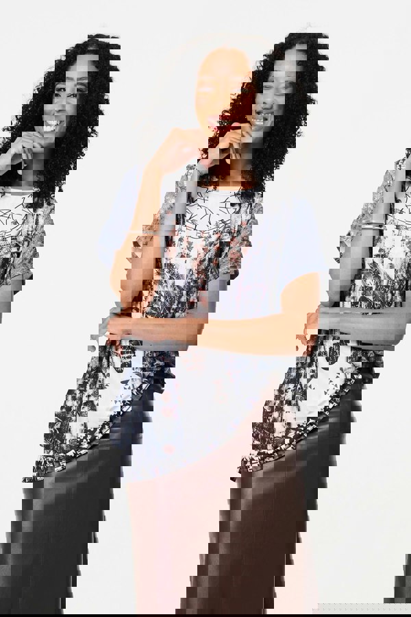 Grey | Feather Print Relaxed Short Sleeve Tunic