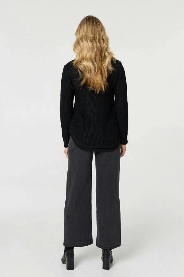 Black | Textured Relaxed Long Sleeve Jumper