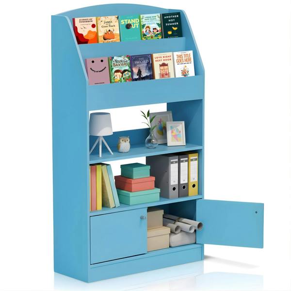 WALPLUS Kidkanac Magazine/Bookshelf with Toy Storage Cabinet, Light Blue | Luxury Wall Decor for Living Room & Bedroom