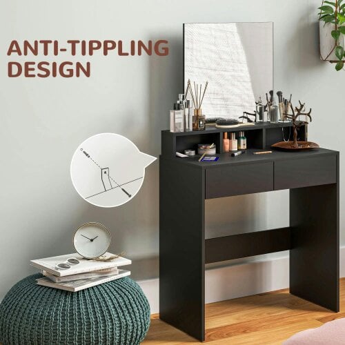 Wyld Haus Merotto Black Dressing Table With Mirror And Multi Storage Layout