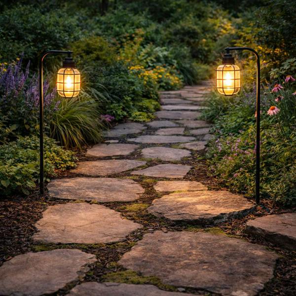Gardenwize Pack of 2 Timeless Lantern Solar Stake Lights Vintage Caged LED Pathway Lights