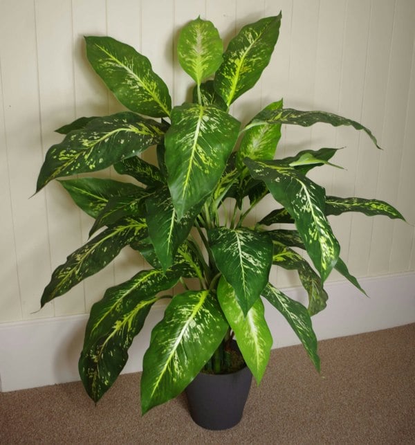 Leaf 100cm Large Fox's Aglaonema (Spotted Evergreen) Tree Artificial Plant with Copper Metal Planter