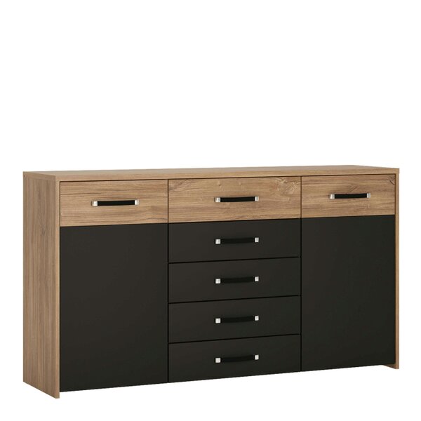 Wyld Haus Dunedin Black and Natural Oak Effect Wide Cupboard 2 Door 5 Drawers