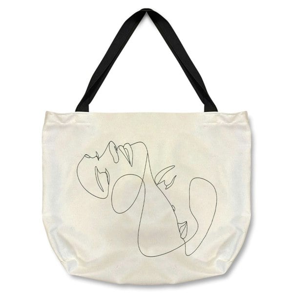 Benjamin Tate Design Man and woman touch by one line Designer Tote bag