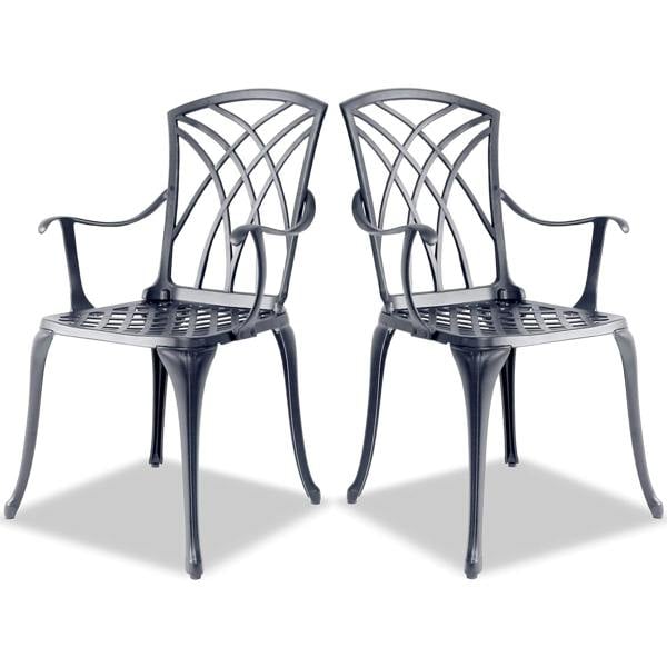 Homeology OSHOWA 2-Large Garden and Patio Bistro Chairs with Armrests in Cast Aluminium Grey