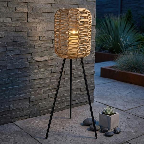Garden Greatness Tall Tripod Rattan Look Garden Lantern