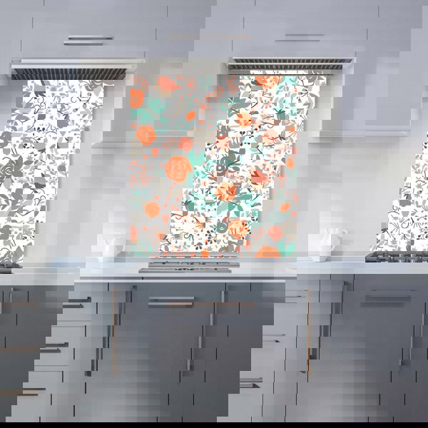 Warren Reed - Designer Orange Floral Pattern Kitchen Splashback