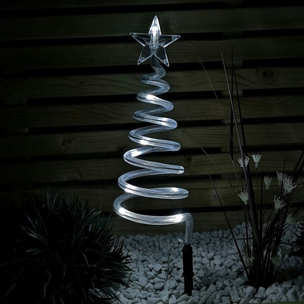 Samuel Alexander Set of 4 Battery Operated LED Cool White Spiral Tree Path Lights Christmas Decoration with Timer