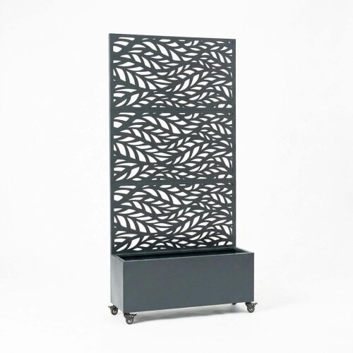 Nicoman Metal Indoor/Outdoor Privacy Screen with Plant Pot - Leaf - Grey