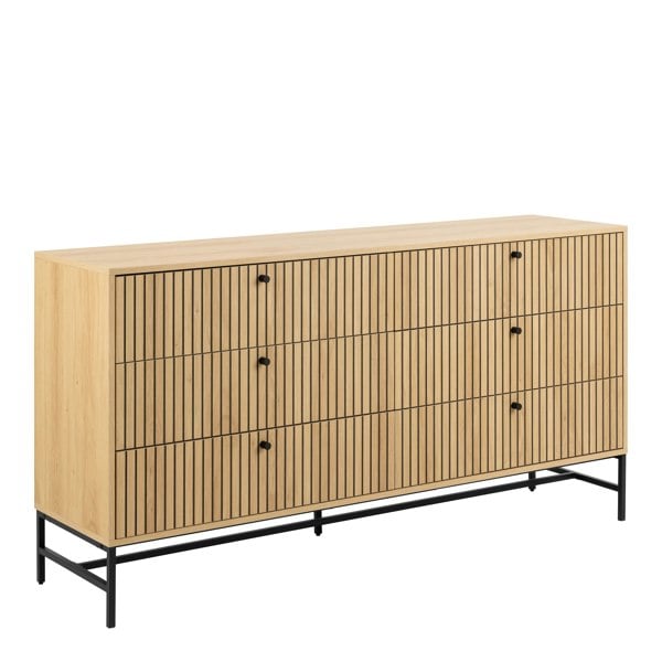 Furniture To Go Albany Wide Chest of 6 Drawers in Oak/Black Legs