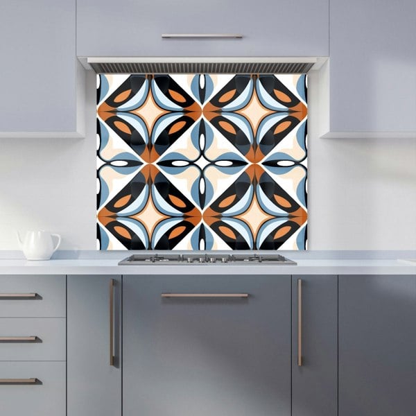 Warren Reed - Designer Brown And Blue Geometric Pattern Kitchen Splashback