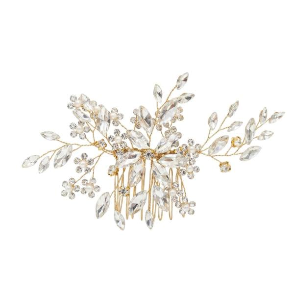 Gold Trip Flower Crystal & Pearl Hair Comb