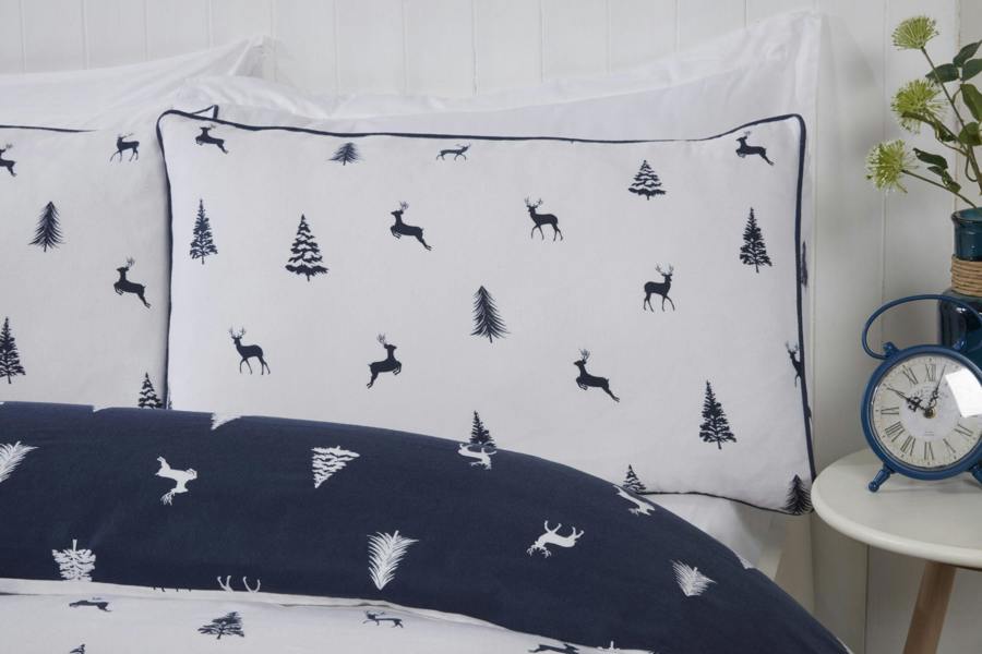 Smart Living Stag & Trees Flannelette Cotton Reversible Duvet - Navy