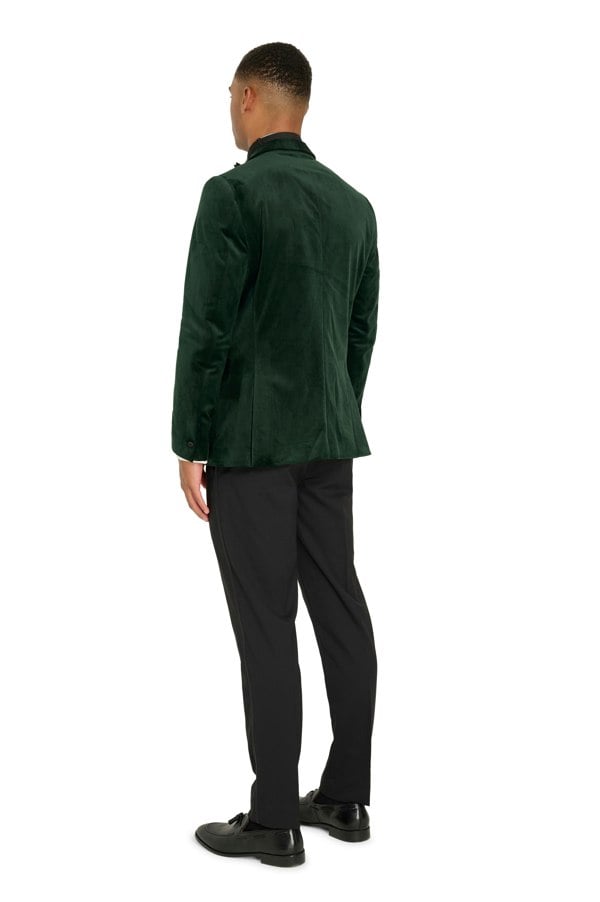 Harry Brown London Leo Velvet Tuxedo Dinner Jacket with Shawl Lapel Detail in Emerald Green