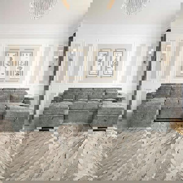 Furnishings For Less Alora 4–5 Seater Grey Fabric U-Shaped Sofa with Storage & Headrests