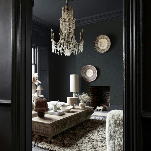 Abigail Ahern Weathered Linen Wallpaper | Midnight