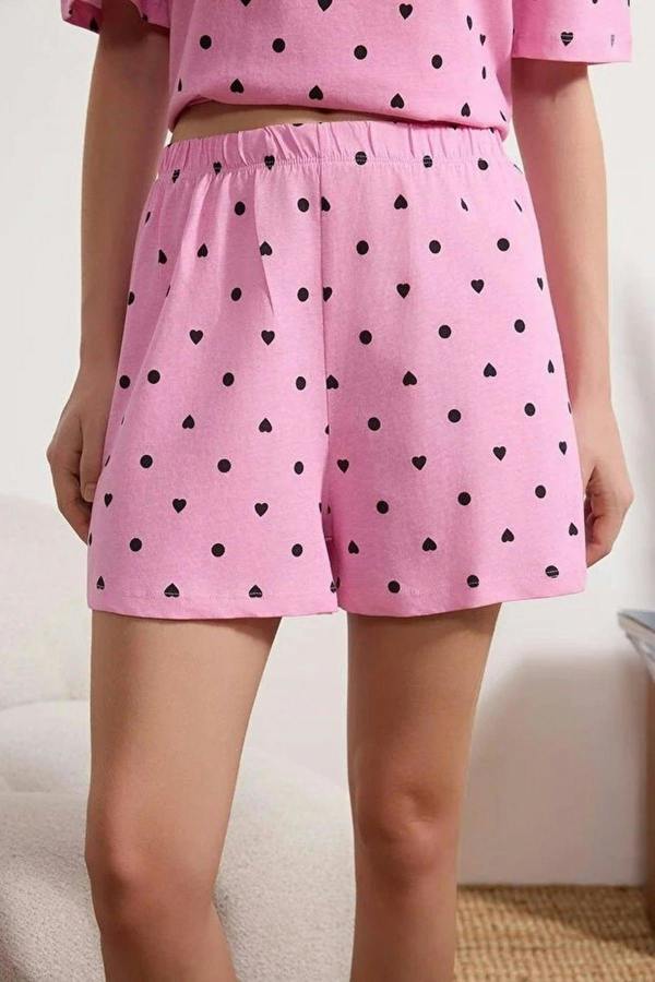 WOVCOR Polka Dot and Heart Print Short Pyjama Set